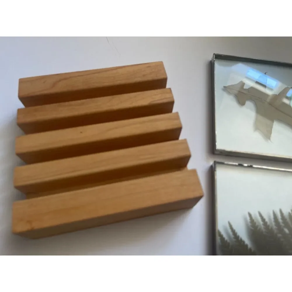 Mill Hill Silver & Pressed Leaves Boho Leaded Glass Coasters set of 4 Wood Stand